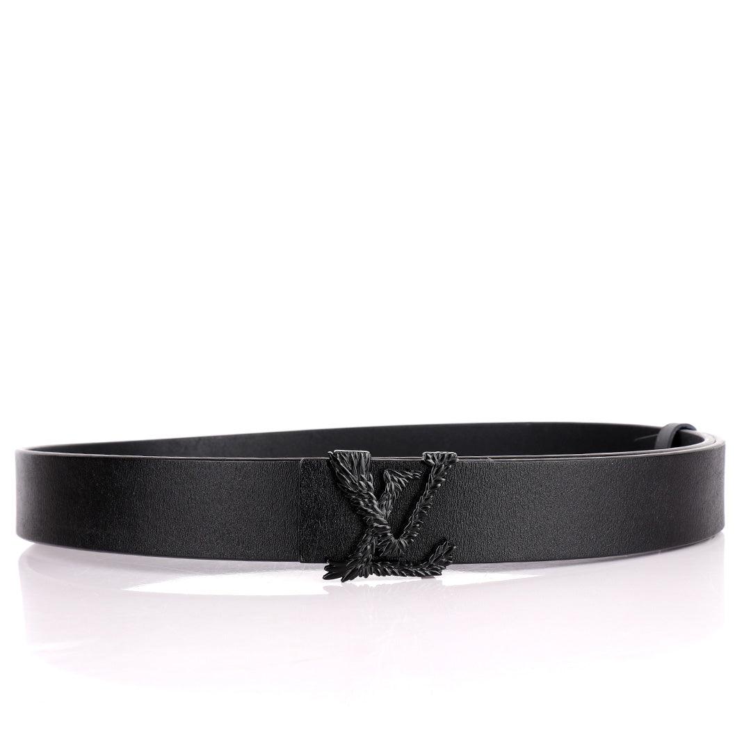 LV Crafted Logo Designed Luxurious Men's Leather Belt- Black - Obeezi.com