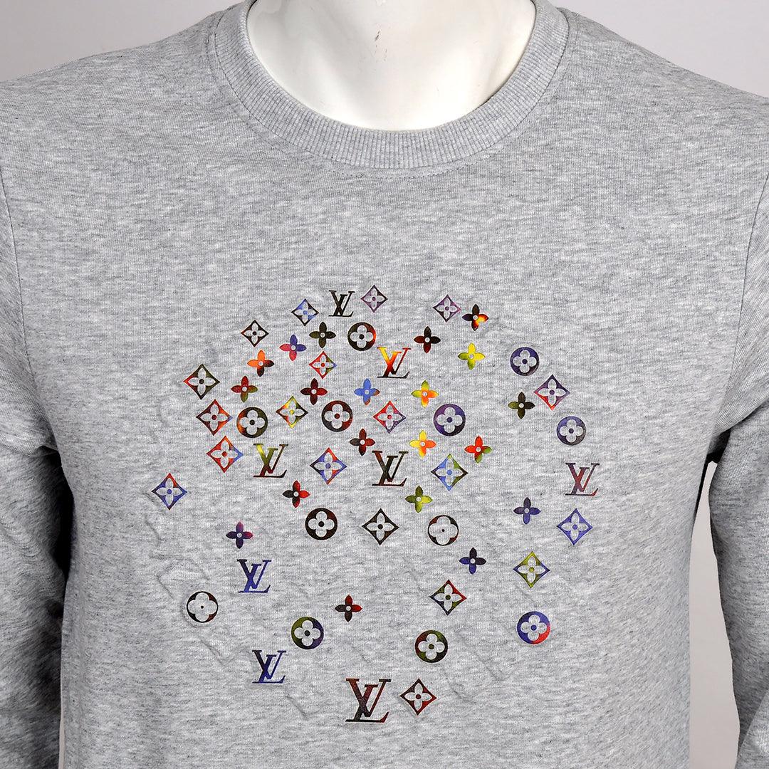 Lv Logo Designed Men's Round Neck Cotton Sweatshirt- Ash - Obeezi.com