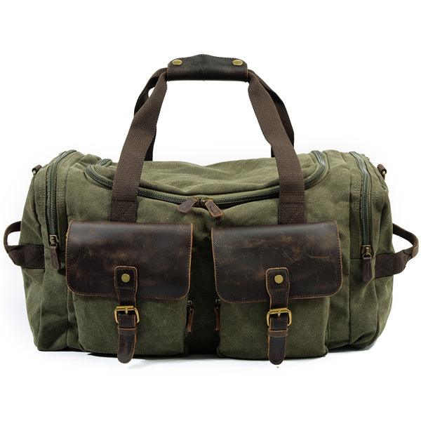 Men's Leather And Canvass Duffel Bag-Coffee - Obeezi.com