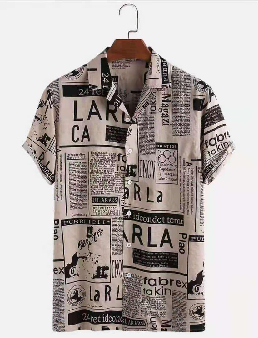 Men's Magazine Inspired Designed Aloha Shirt- Off White - Obeezi.com