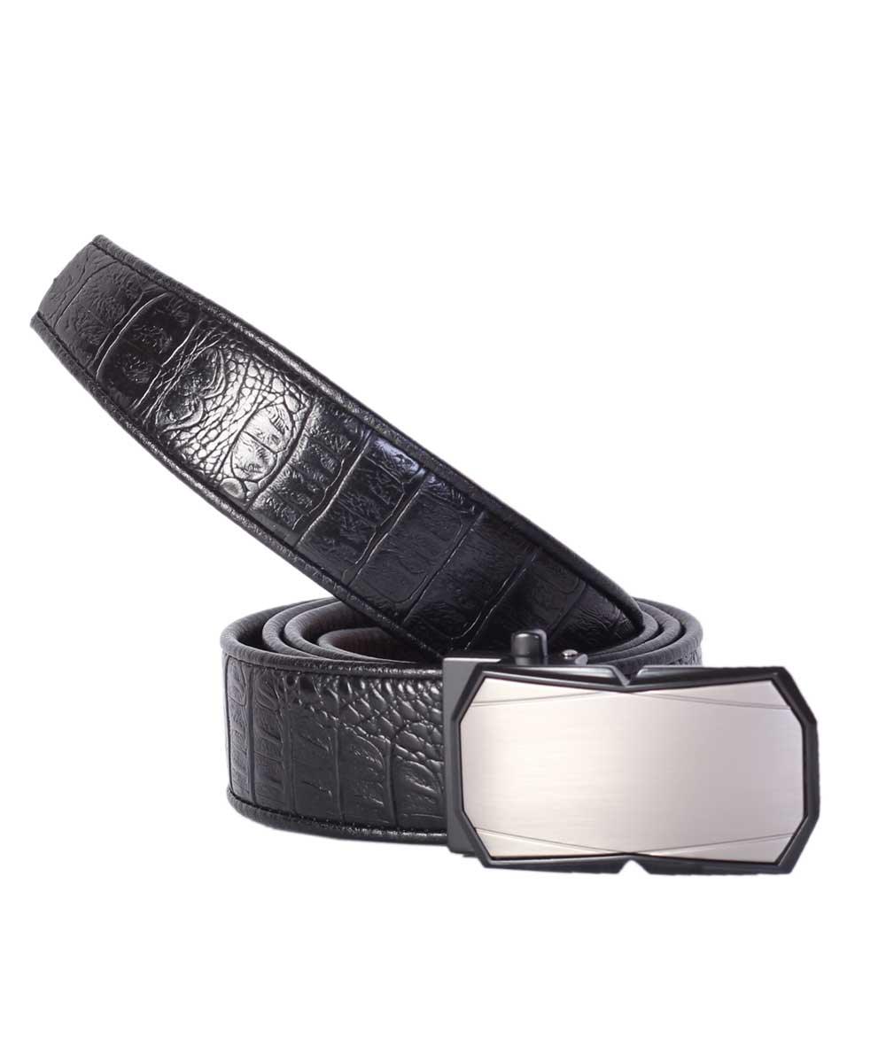 Men's Plain Steel Black Leather Buckle Belt - Obeezi.com