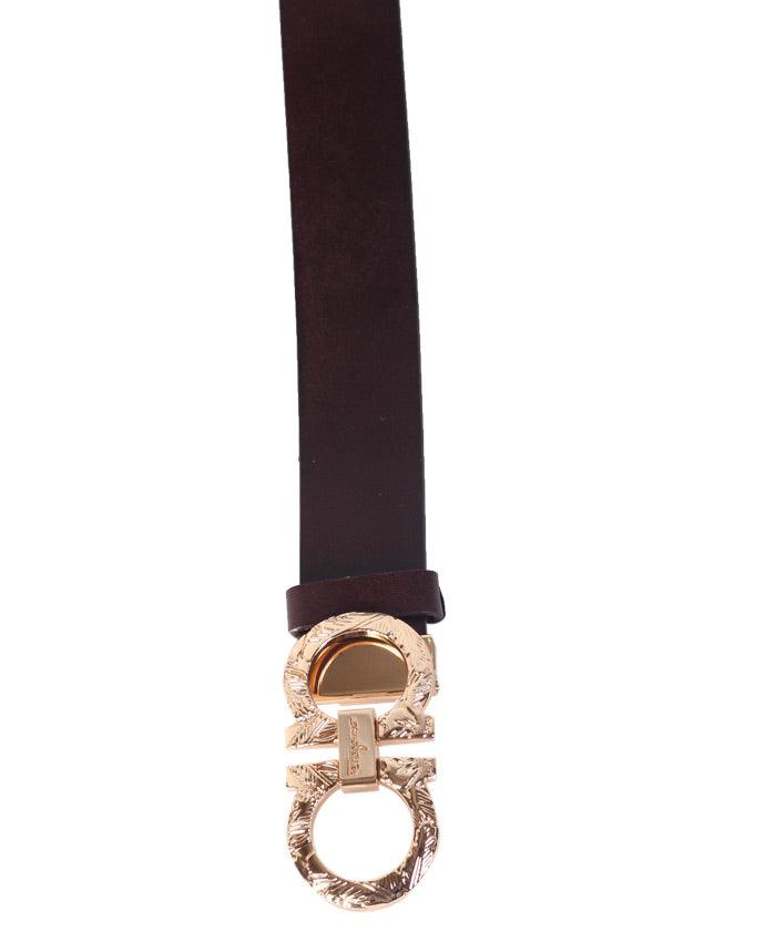 Men "s Salvatore Ferragamo D Beown Leather Belt - Obeezi.com