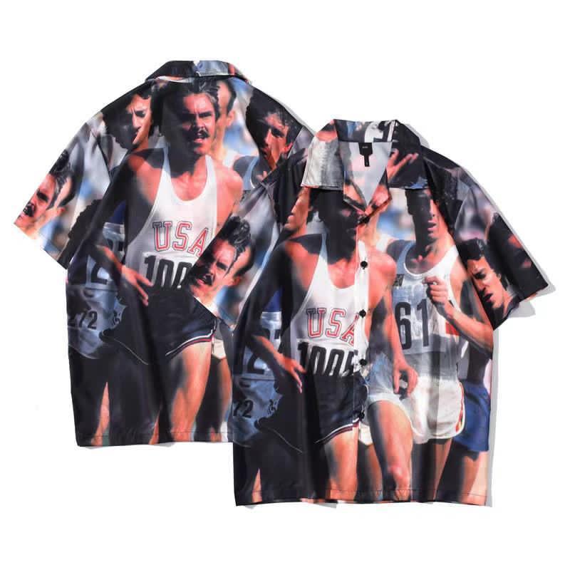 Men's Vintage USA Athlete Short Sleeve Collar Shirt - Obeezi.com