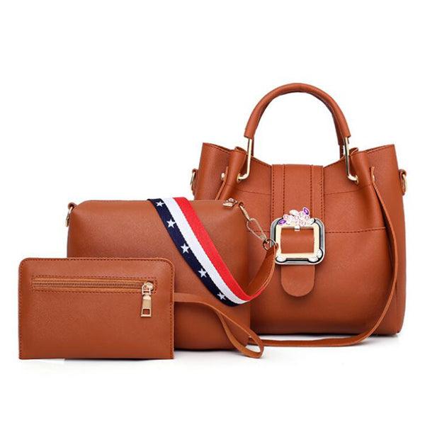 Metal Butterfly Women Handbag Set With Large Capacity-Brown - Obeezi.com