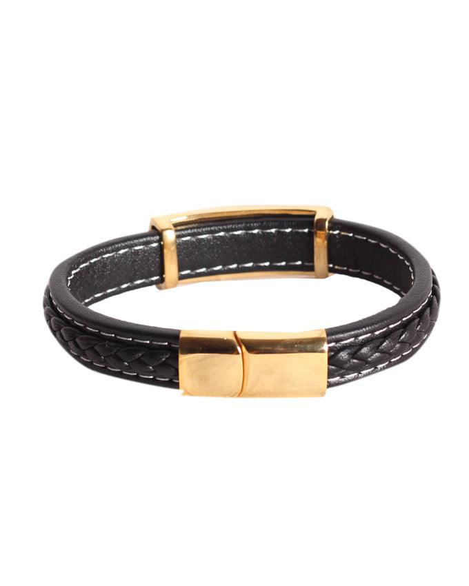 Miansai Anchor Wrap Leather Bracelet Black and Gold - Obeezi.com
