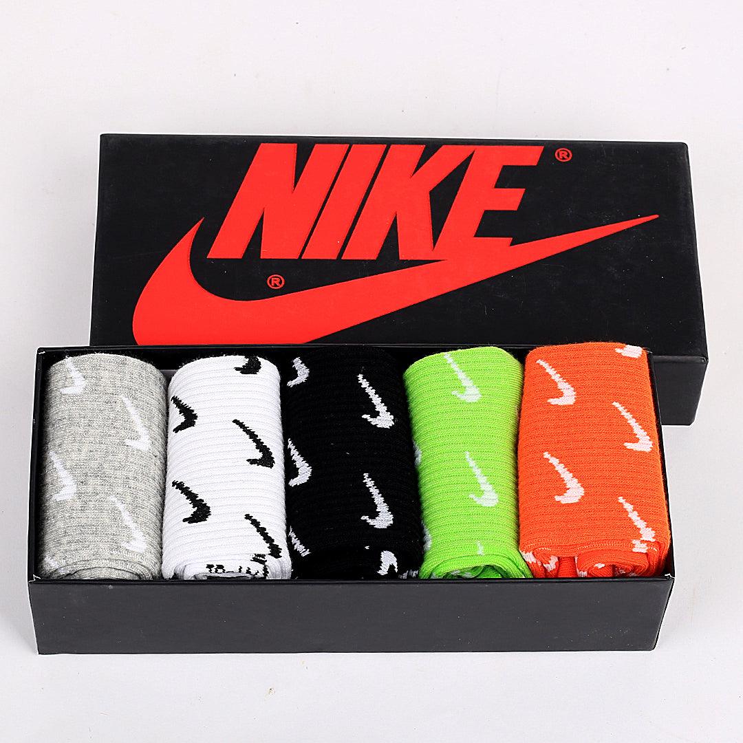 Nik Logo Designed 5 In 1 Cotton Ash, Orange, White, Lemon And Black Socks - Obeezi.com