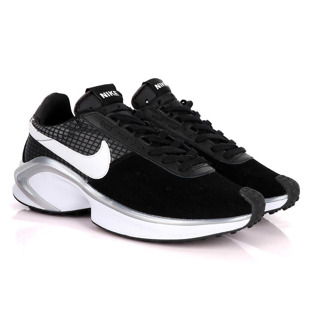 NK D/MS/X Waffle Black Suede Sneakers With Classic Grey And White Designs - Obeezi