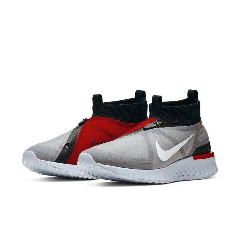 NK React Run Utility Grey and Red Running Sneakers - Obeezi