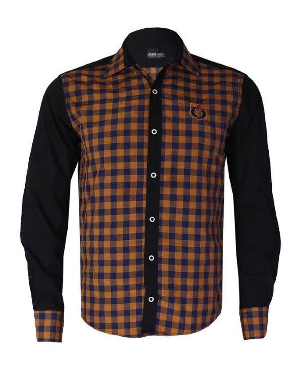 OSM Bold Stripe Check Shirt Brown Longsleeve - Obeezi