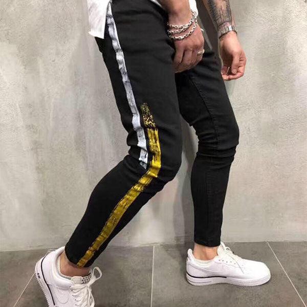 Philipp Plein distressed Black White Yellow Side Stripped Jeans Trouser - Obeezi