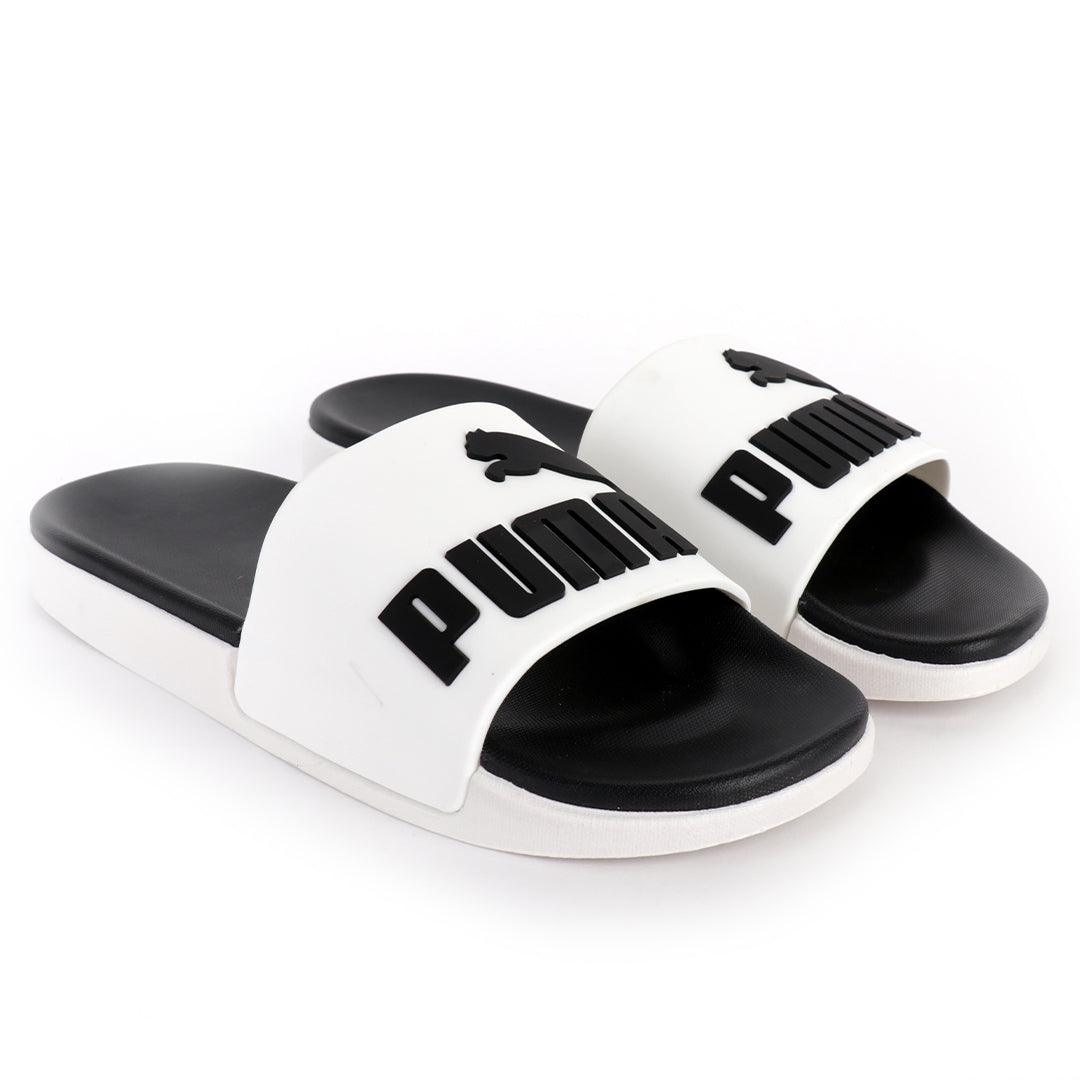 PM Royalcut Comfort Black And White Rubber Sole Men's Slide - Obeezi.com