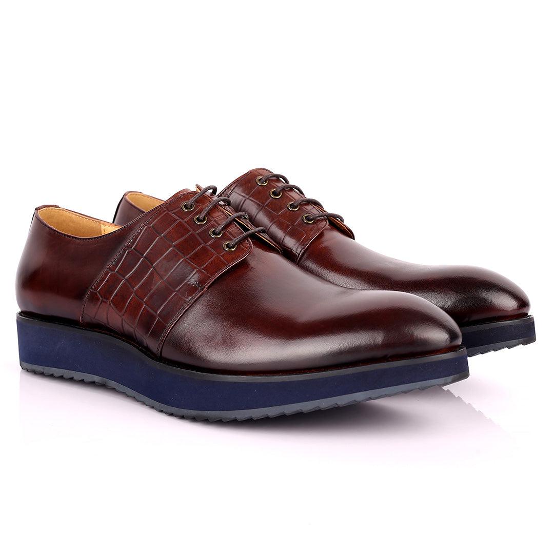 Prad Exquisite Lace Up Designed Coffee Leather Shoe - Obeezi.com