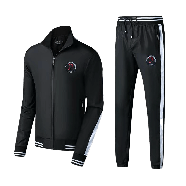 Prl Branded Logo Two Piece Polythene Designed Zip Up Tracksuit - Black - Obeezi.com