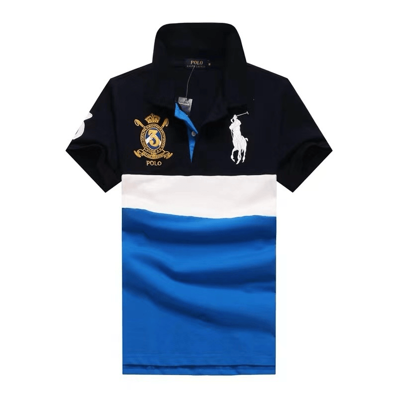 PRL Classic Striped Big Pony Rugby Logo Shirt- White Navy Blue Royal Blue - Obeezi.com