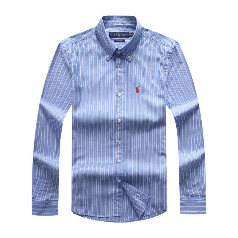 PRL Fit Button-Down Red Pony Logo Blue Long sleeve Shirt - Obeezi