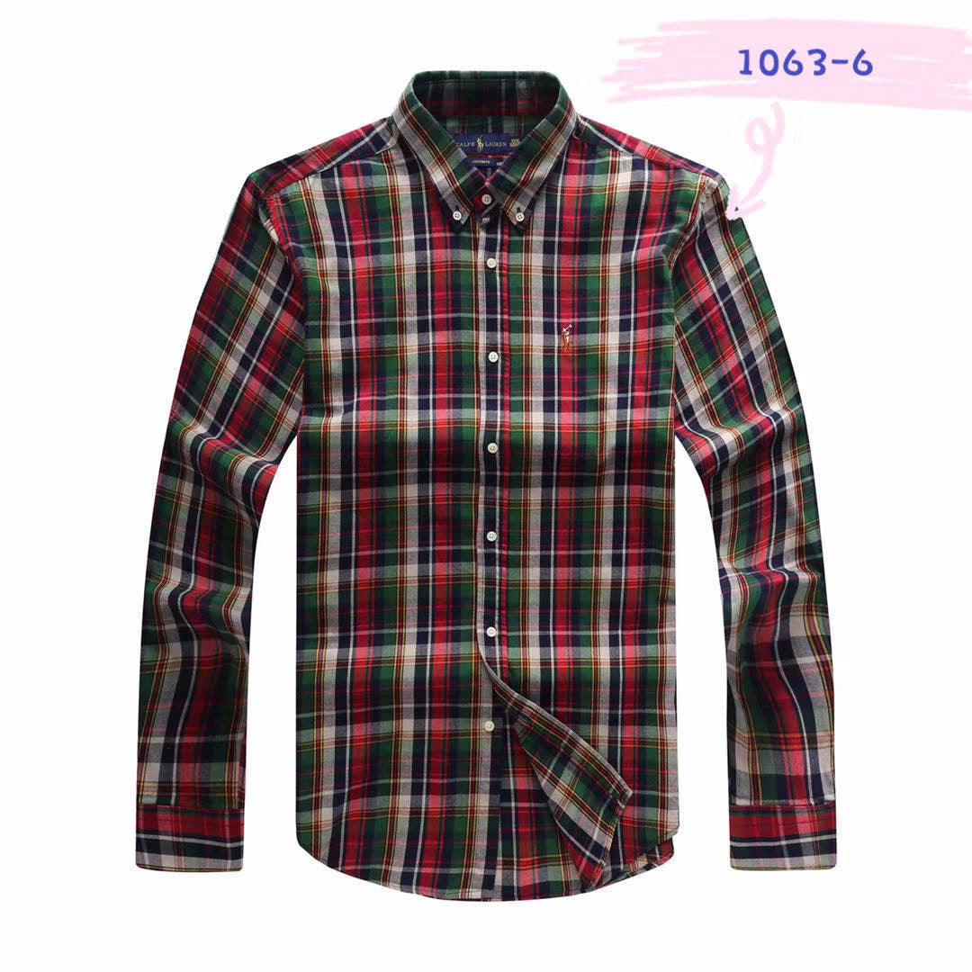 PRL Men's Checkered Green Black Red Button-Down Long Sleeve Shirt - Obeezi