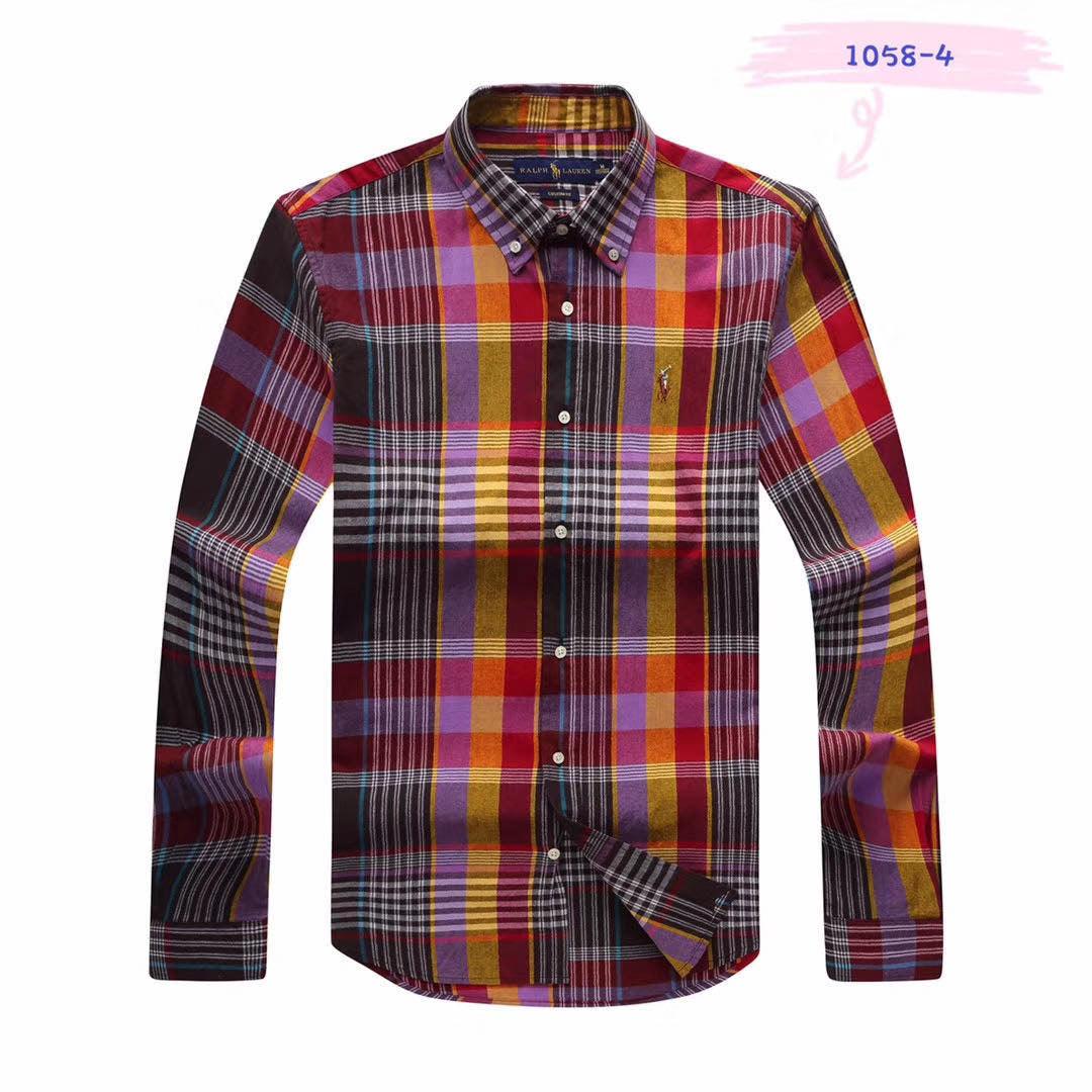 PRL Men's Checkered Yellow Red Purple Button-Down Long Sleeve Shirt - Obeezi