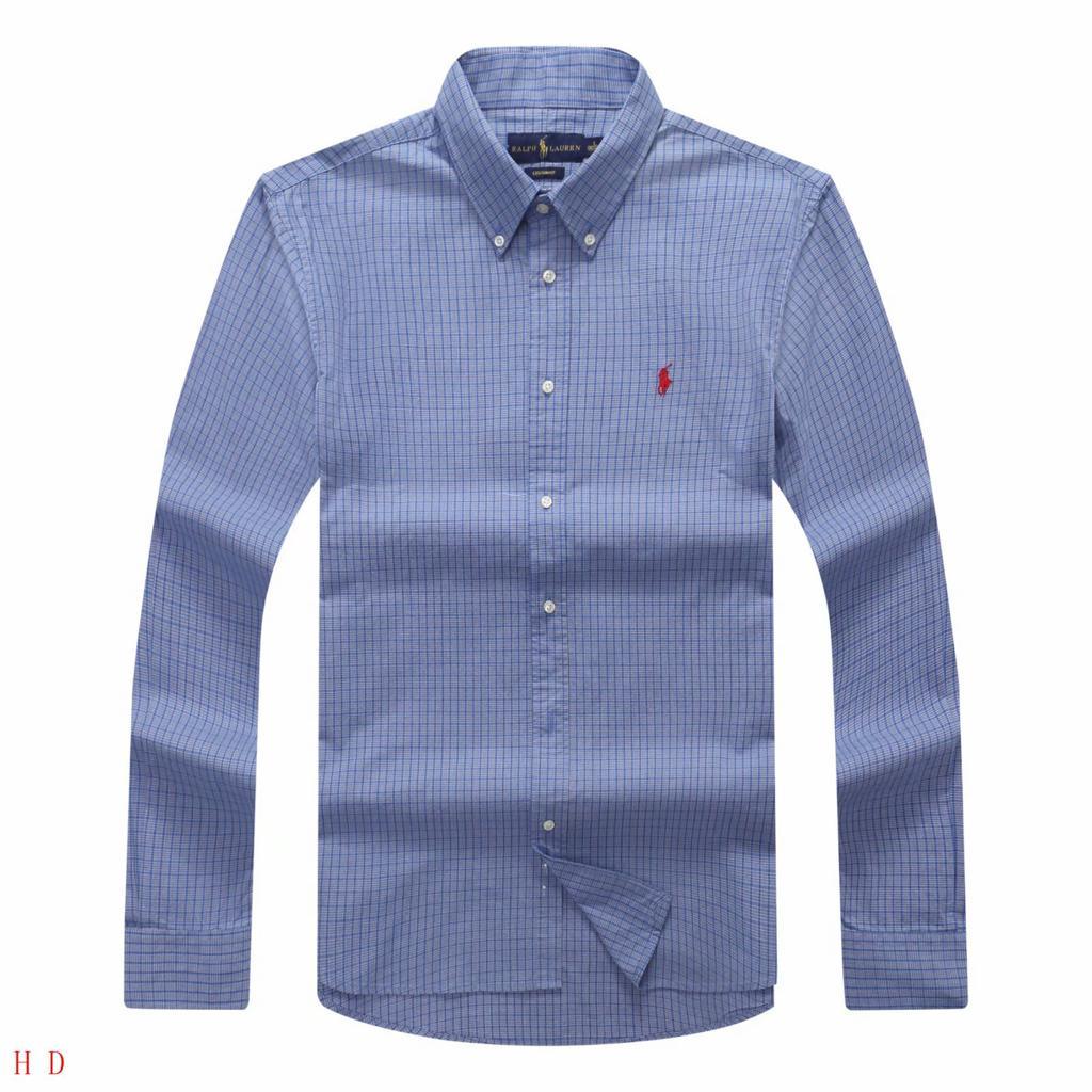 PRL Plain Men's Casual Blue Crest Check Longsleeve Shirt - Obeezi