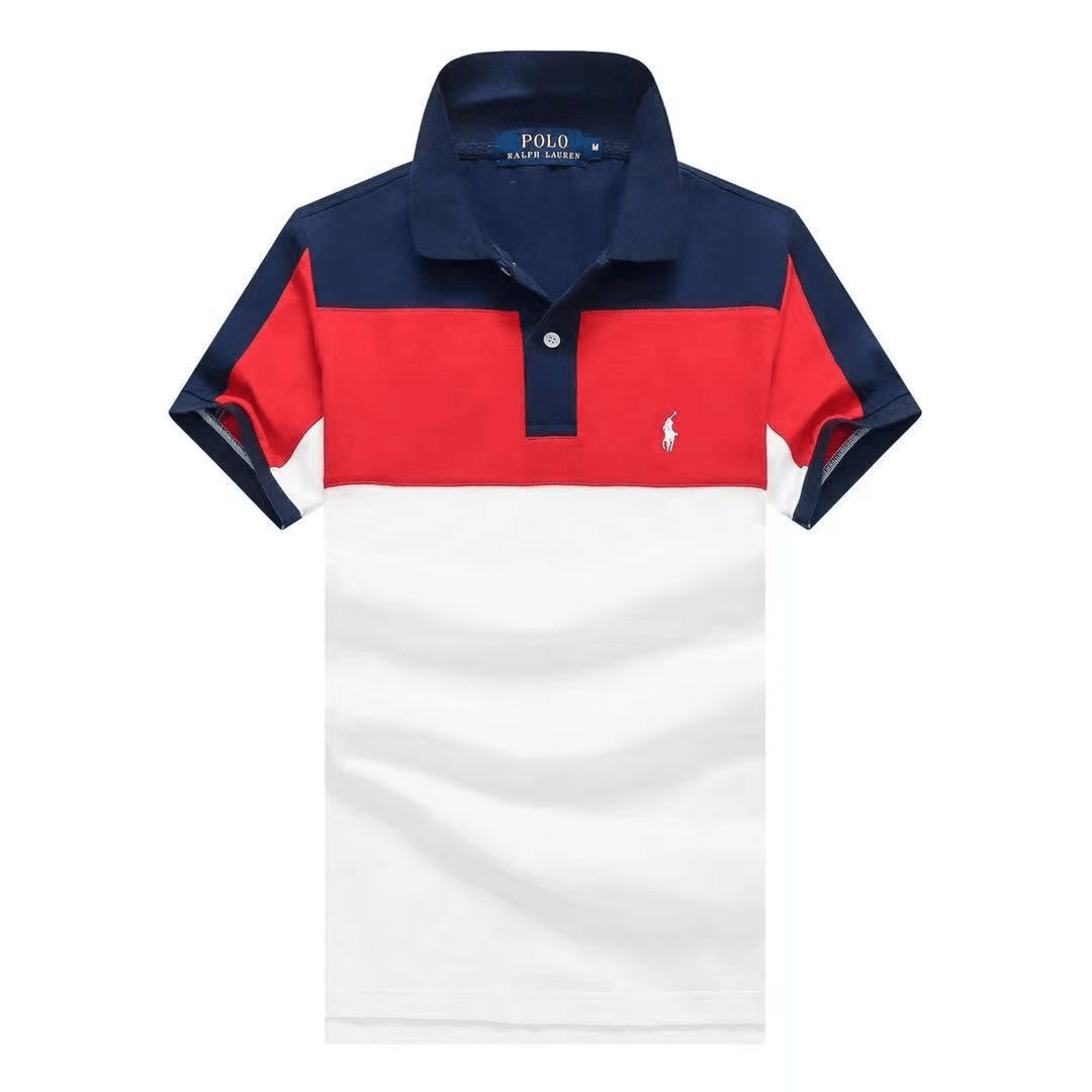 PRL Striped Cotton Small Pony Mesh Polo Shirt - Red White Navy Blue - Obeezi.com