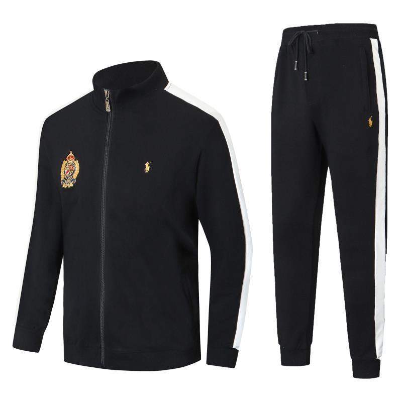 PRL Zippered Cotton-Blend Fleece Black And White Stripe Tracksuit - Obeezi.com