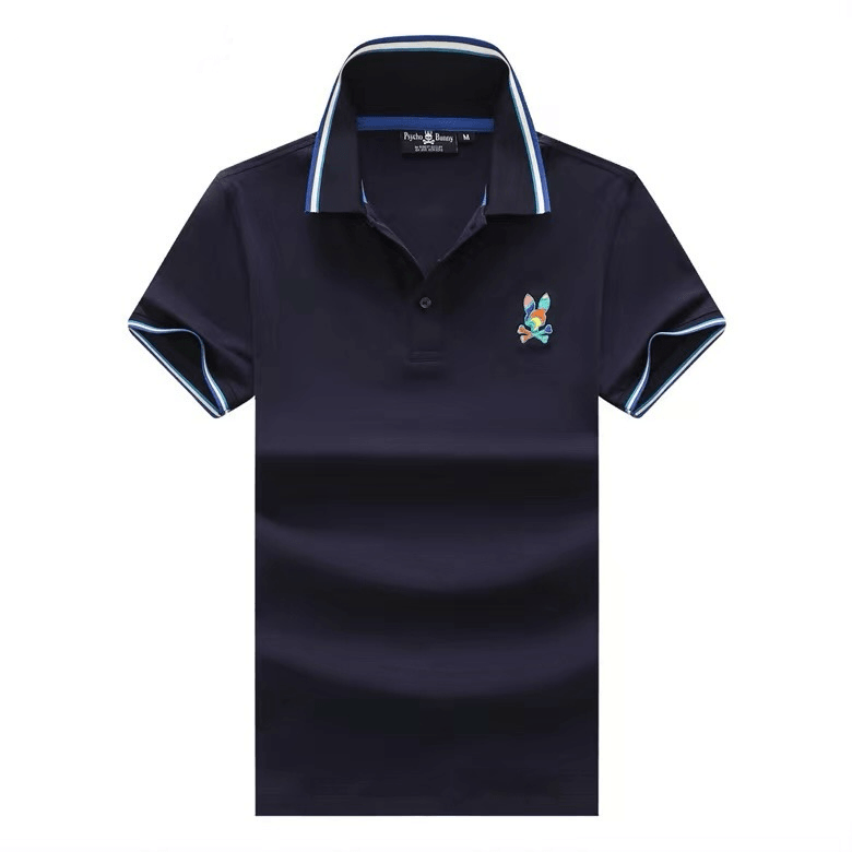 Psy Bunny Collar Relax Striped Regular Fit Polo- Navy Blue - Obeezi.com