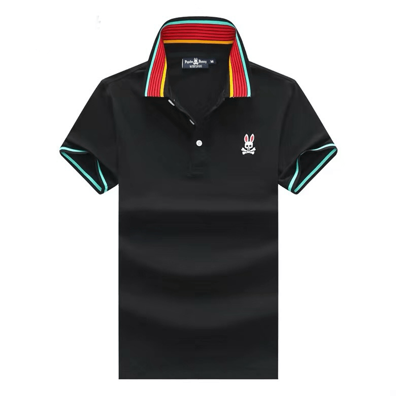 Psy Bunny Collar Striped Essential Regular Fit Polo- Black - Obeezi.com