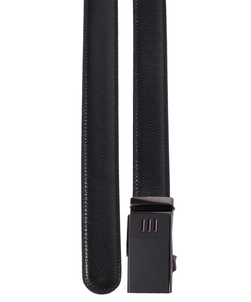 Ratchet 3 Stripe Buckle Automatic Black Leather Belt - Obeezi.com
