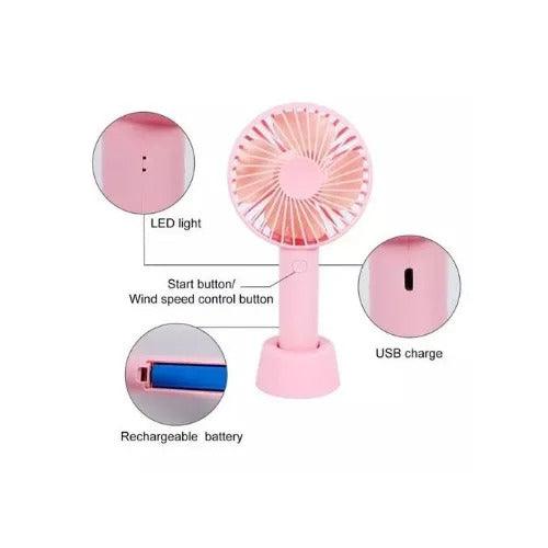 Rechargeable Mini Usb Hand Fan + Base + Battery- Sky Blue - Obeezi.com
