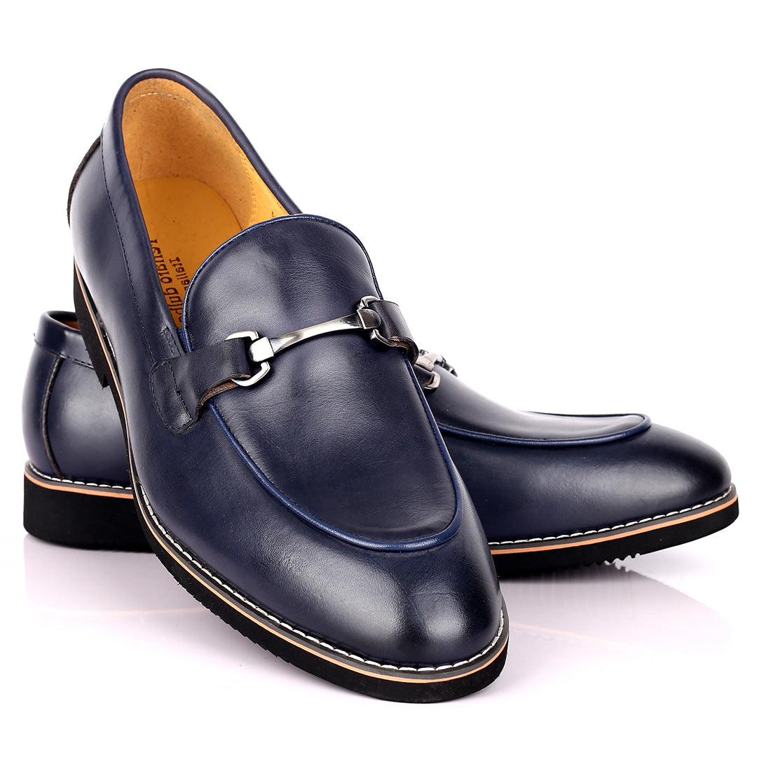 Renato Bulbecc Single Chain Designed Men's Shoes-Navy Blue - Obeezi.com