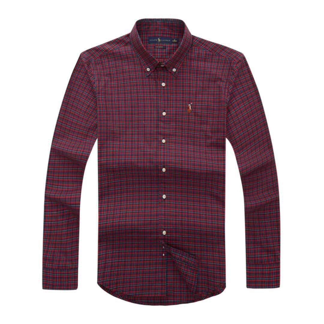RL Button-Down Crest Logo Longsleeve Shirt Red - Obeezi
