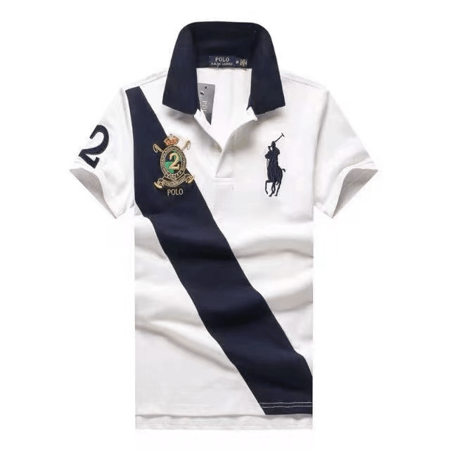 RL Custom Fit Crown Big Pony Team 2 White and Blu polo Shirt - Obeezi