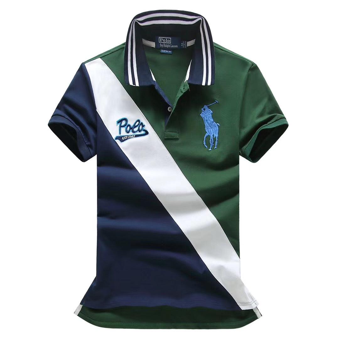 RL Custom Fitted Navy/Blue Short Sleeve Polo - Obeezi