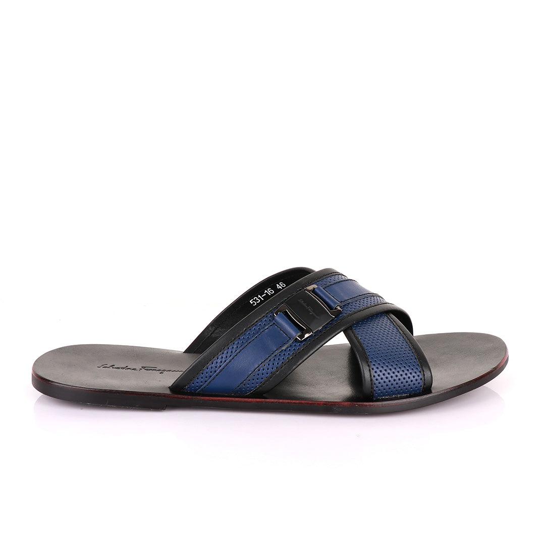 Salvatore Ferragamo Cross Blue Slippers - Obeezi