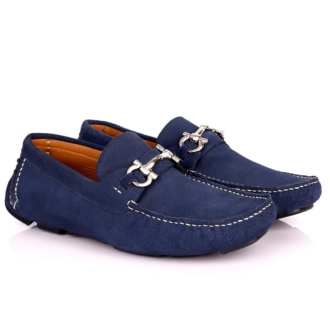 SF Royal Blue Leather Men's Shoe Parigi Gold Logo - Obeezi.com