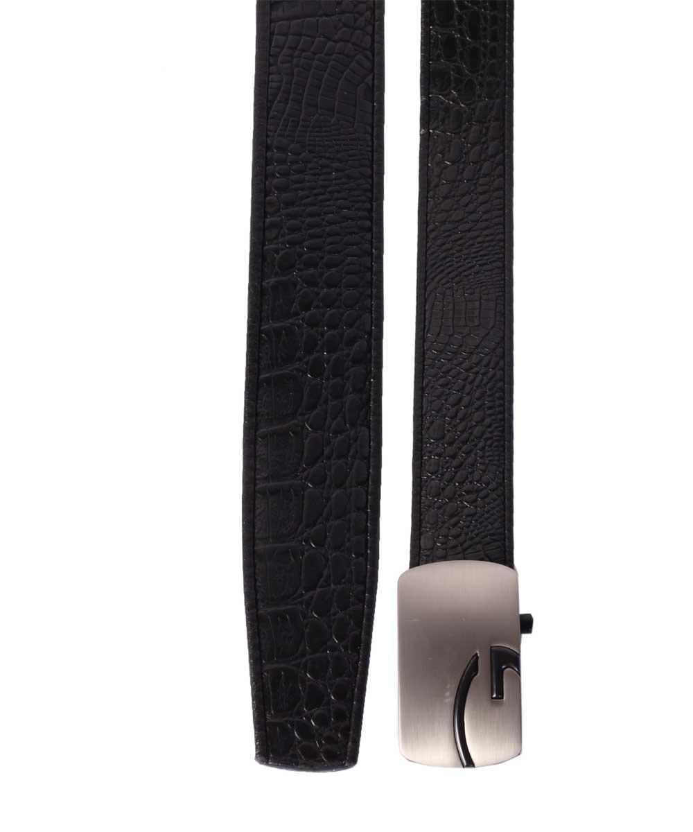 side Logo Print black leather Belt - Obeezi.com