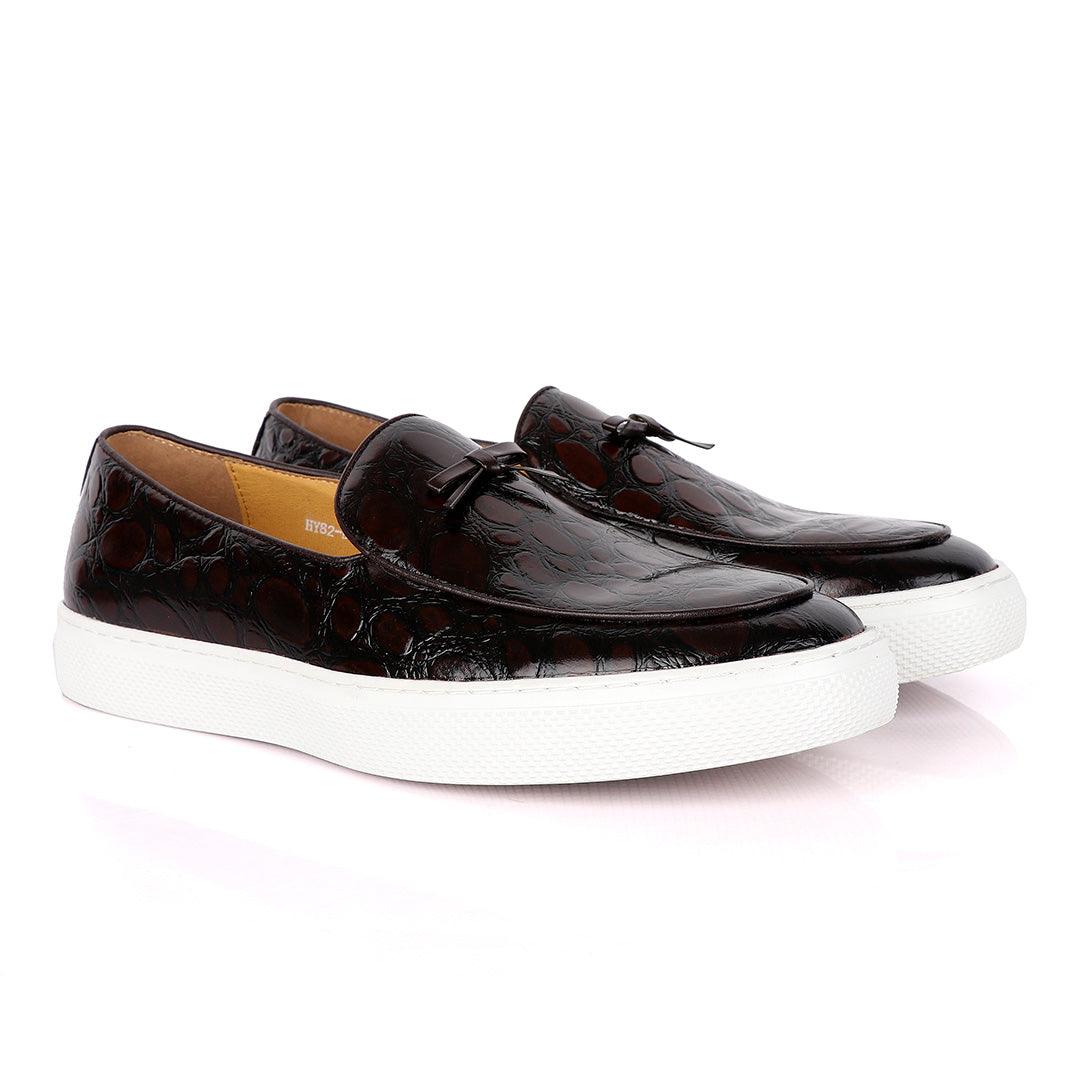 Terry Taylors Classic Glossy Coffee Pattern Sneakers Shoe - Obeezi