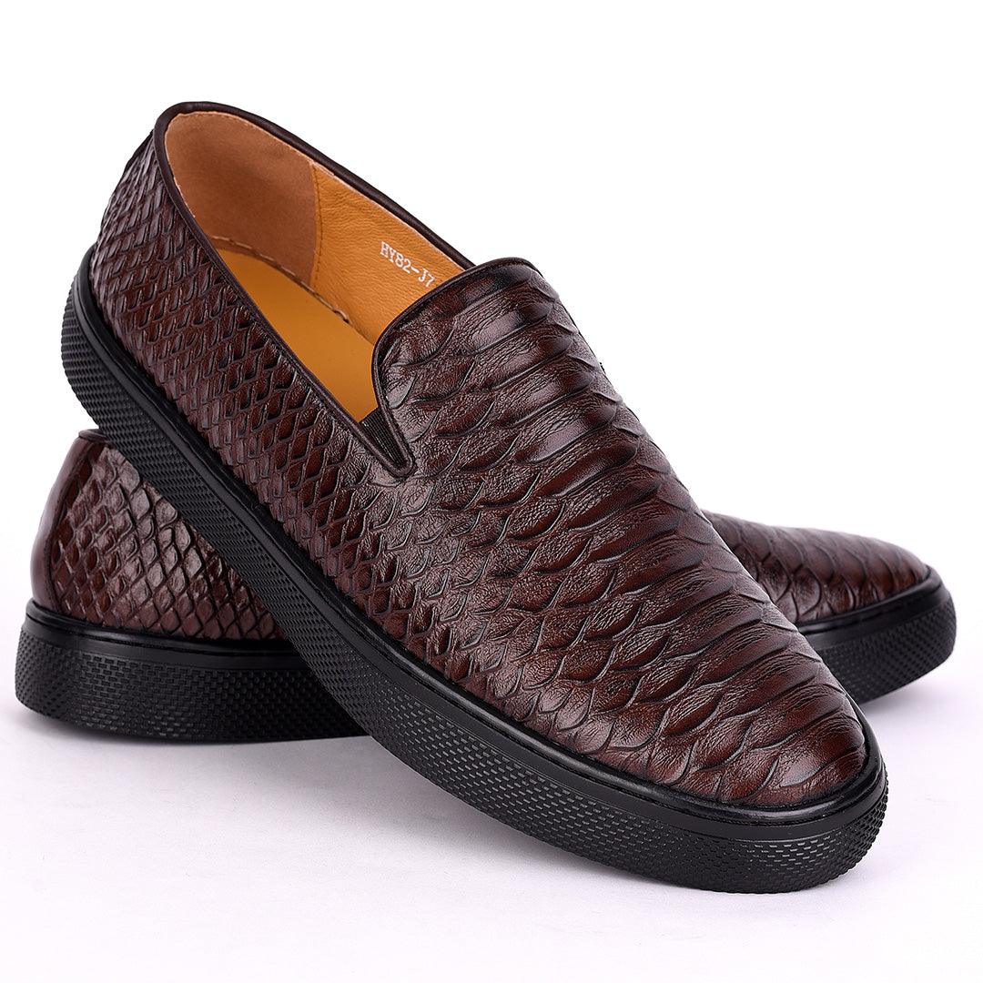 Terry Taylors Crocodile Skin Leather Men's Sneaker Shoe- Coffee - Obeezi.com