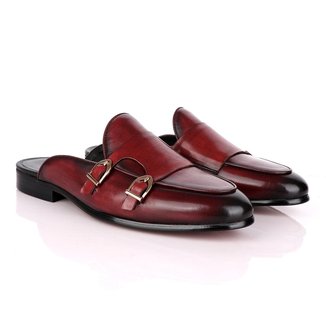 Terry Taylors Double Monk Strap Wine Half Shoe. - Obeezi
