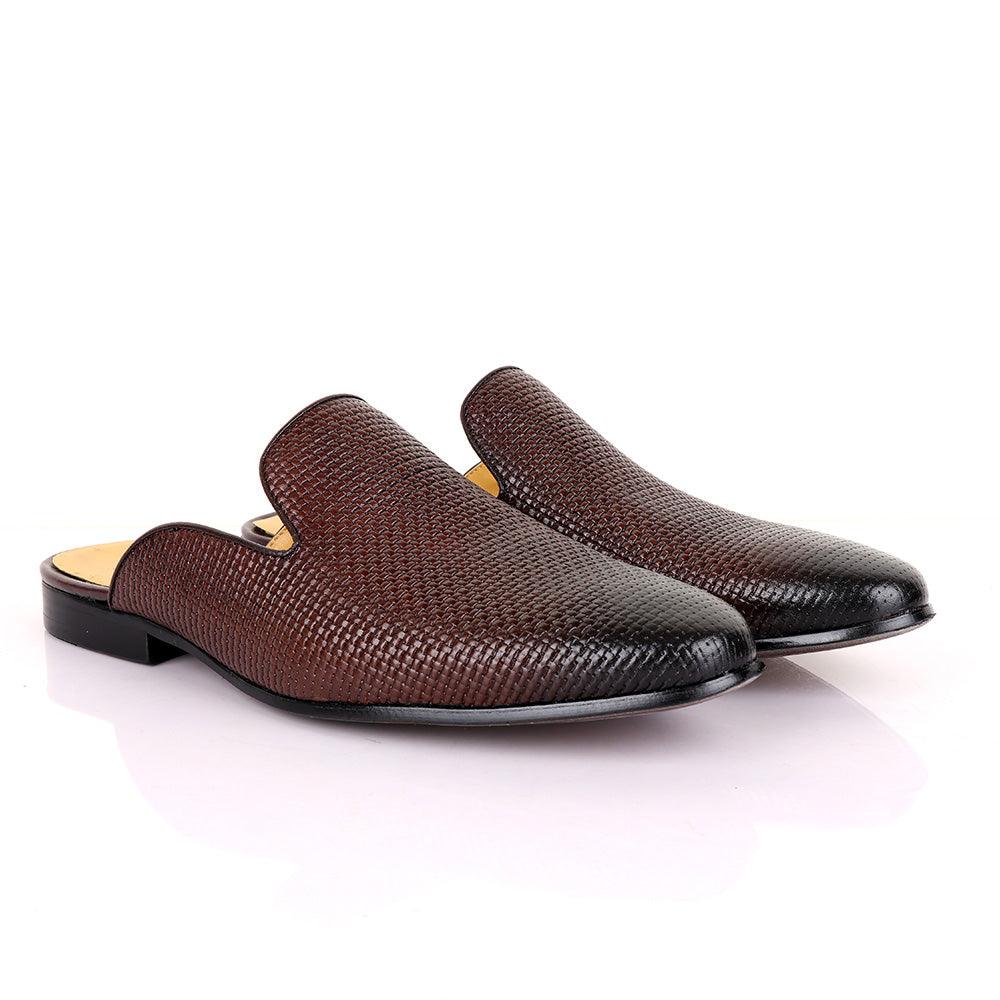 Terry Taylors Woven Coffee Mole Brown Leather Half Shoe - Obeezi