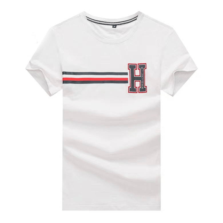 Tommy HF Colorblock Stripe Logo T-Shirt- White - Obeezi.com