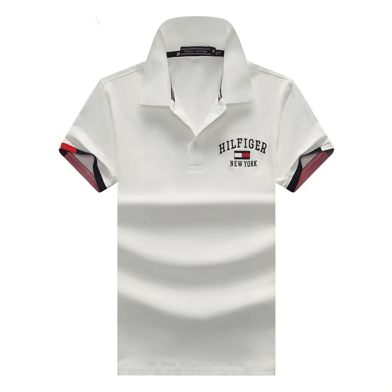 Tommy HF Side crested Flag Logo Polo- White - Obeezi.com