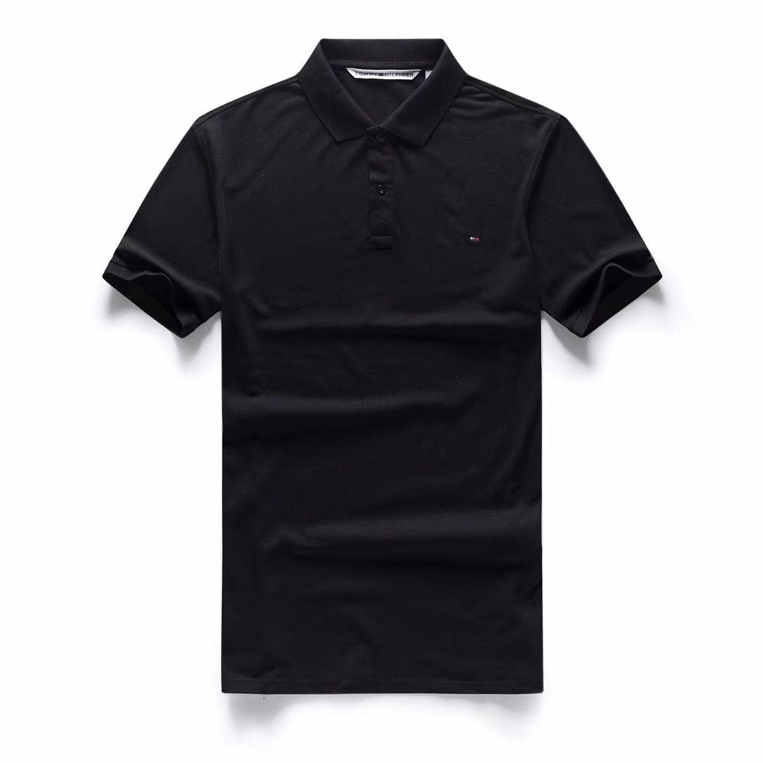 Tommy Hilfiger Crested Design Plain Navy Blue Short-Sleeve Polo - Obeezi