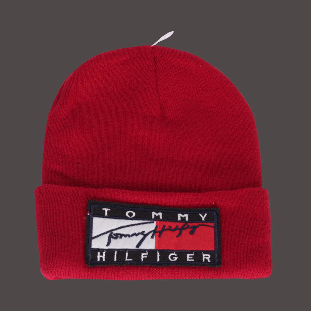 Tommy Hilfiger Unisex Script Logo Signature Embroidery Skully head warmer cap- Oxblood - Obeezi.com