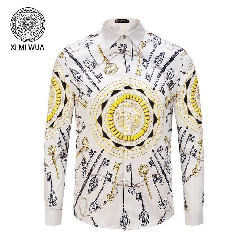 VE Vintage Bianco Men long sleeve shirt with key & Chain Print - Obeezi