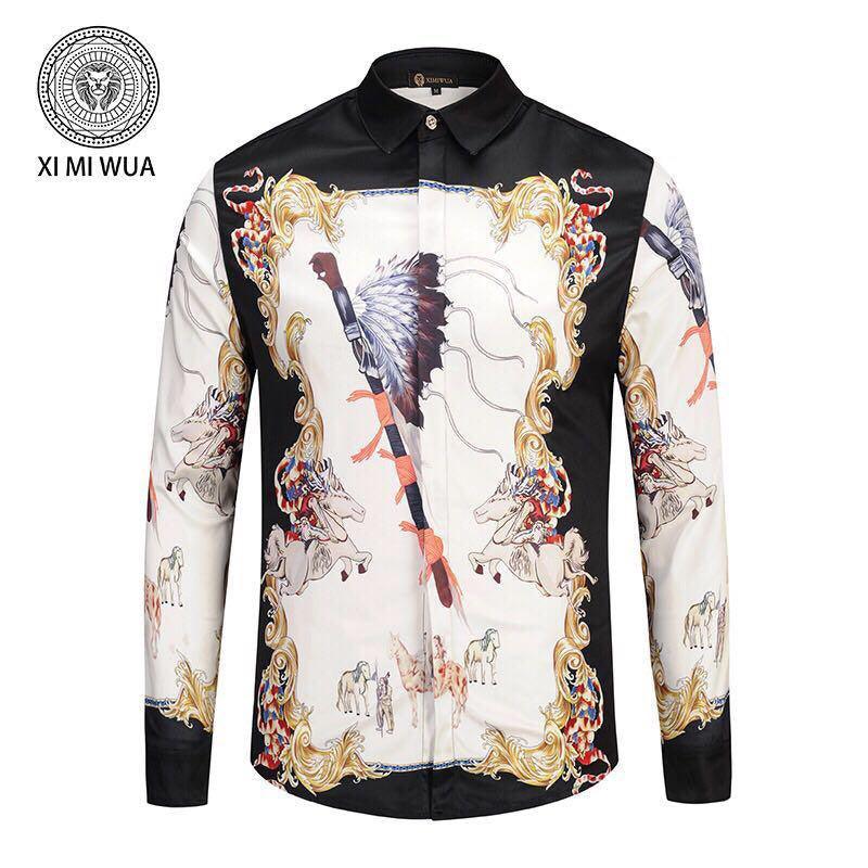 VE Vintage Collection Trim Fit Black White Print Shirt - Obeezi