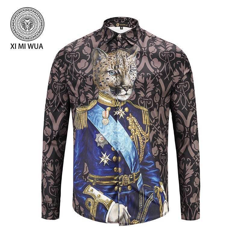 VE Vintage LEOPARD face inspired Style Men's long sleeve Shirt - Obeezi
