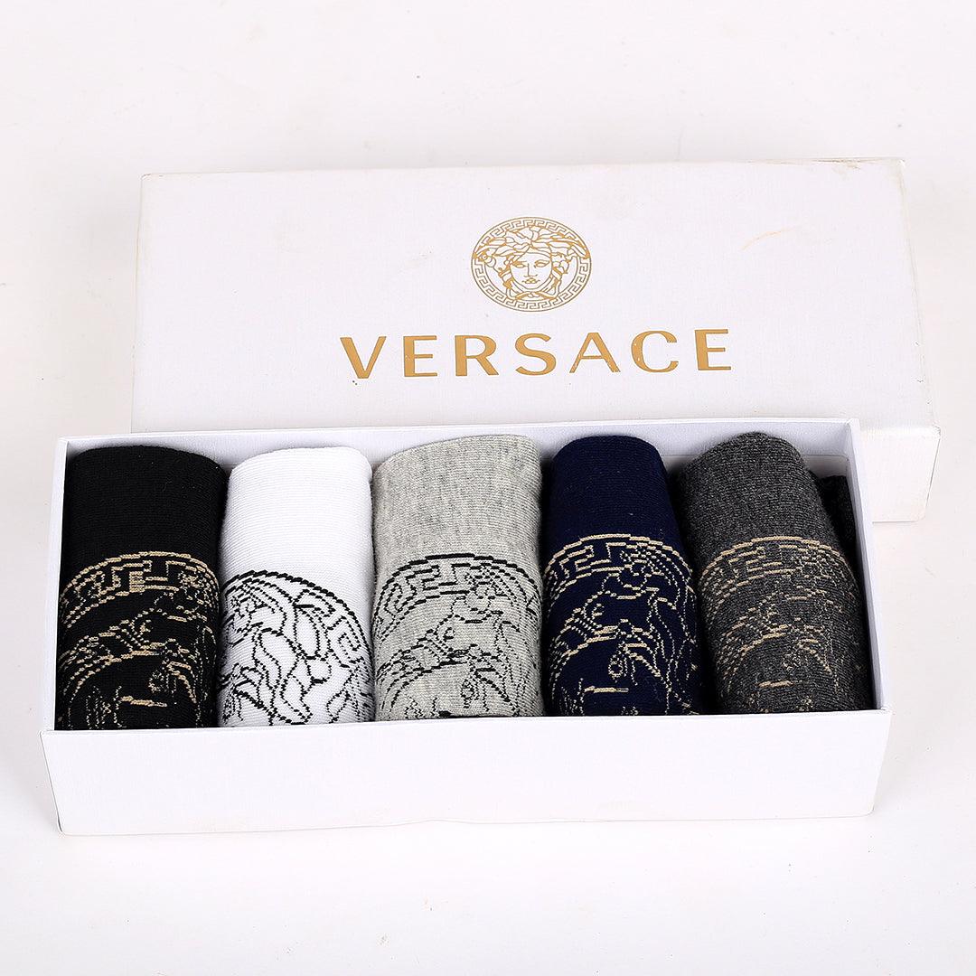 Vers 5 in 1 Cotton Logo Designed Ash, White, Grey, Blue And Black Socks - Obeezi.com