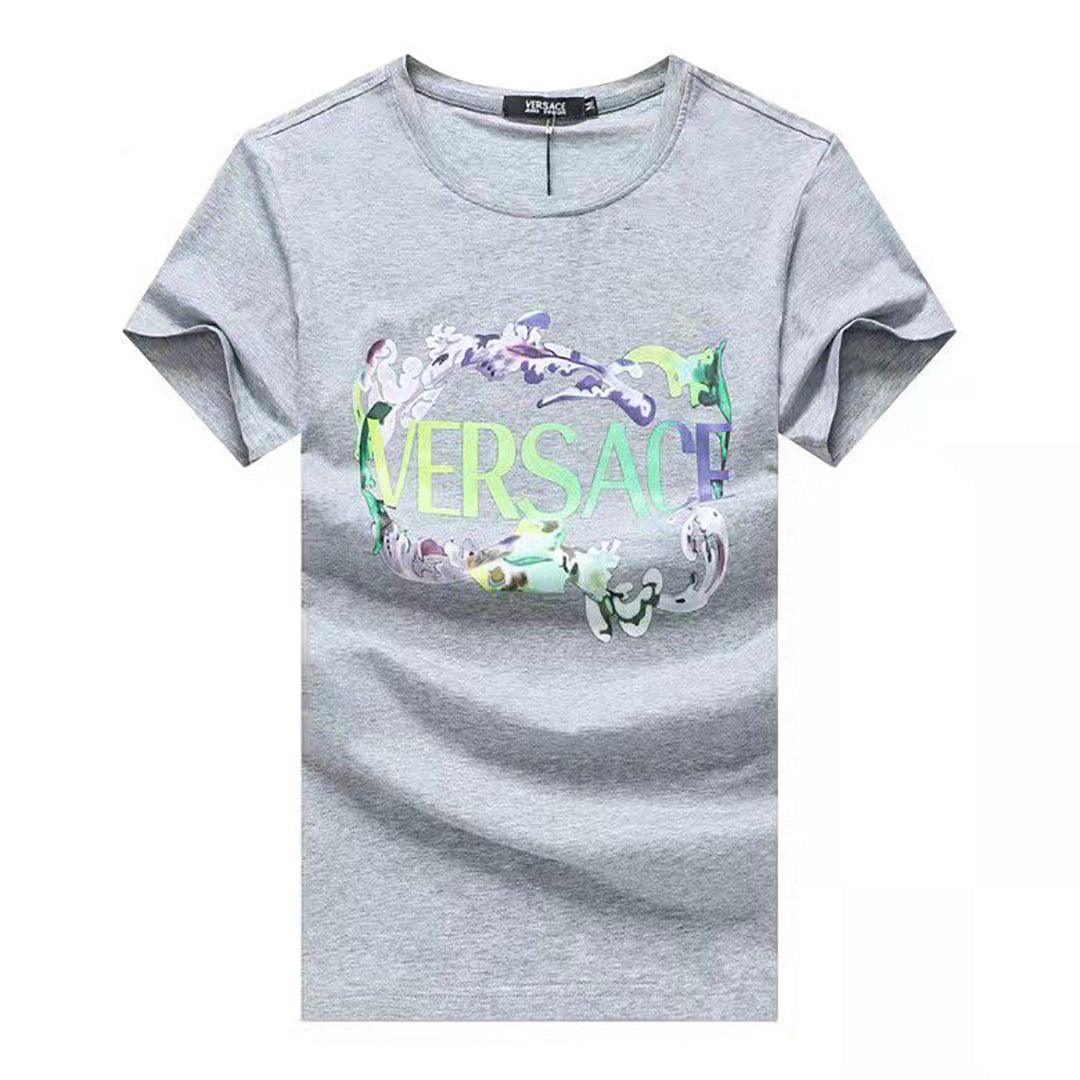 Vers Logo Emroided Designed Cotton Men's T-shirt -Ash - Obeezi.com