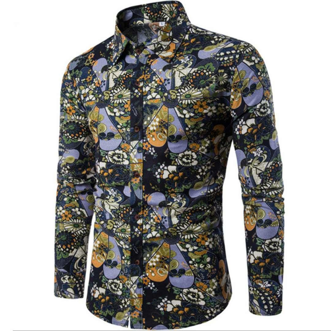 Vintage Nature green cotton long sleeve shirt - Obeezi