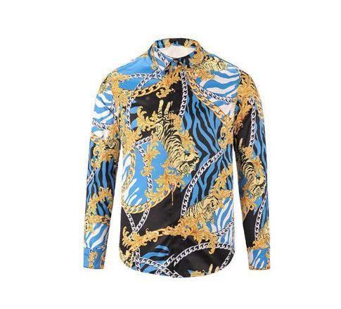 Vintage VE Quilted Silk Baroque Longsleeve Shirt -Blue - Obeezi